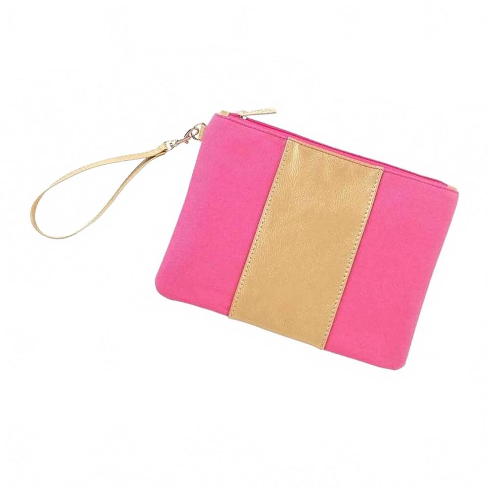 NEW VIV & LOU cabana wristlet clutch in hot pink and gold